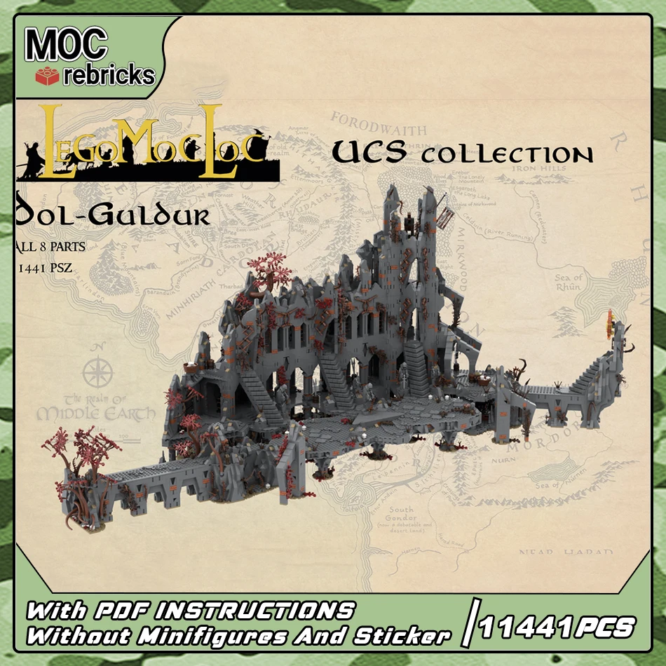 MOC Famous Film Scene Architecture Series Dark Sorcery Hill Castle Modular Building Block Assembly Model DIY Bricks Toys