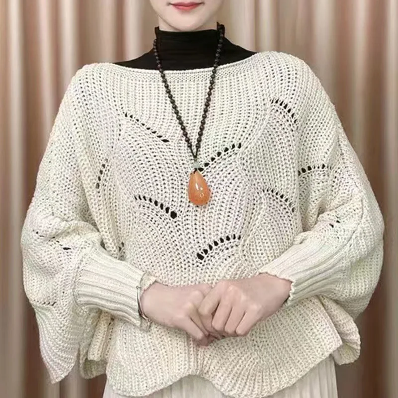 

2023 New Autumn Bat Sleeve Y2K Fashion Shawl Hollowed Out Hook Flower WomenPullover Sweater Sunscreen Cape Net Kintting Cloak