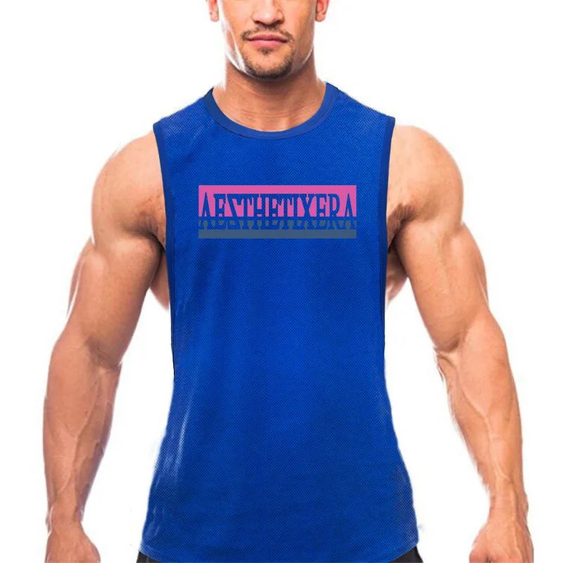 

Mens Fitness Running Sleeveless T-Shirt Gym Bodybuilding Muscle Tank Top High Quality Graphic Printing Vest Summer Quick Dry Top