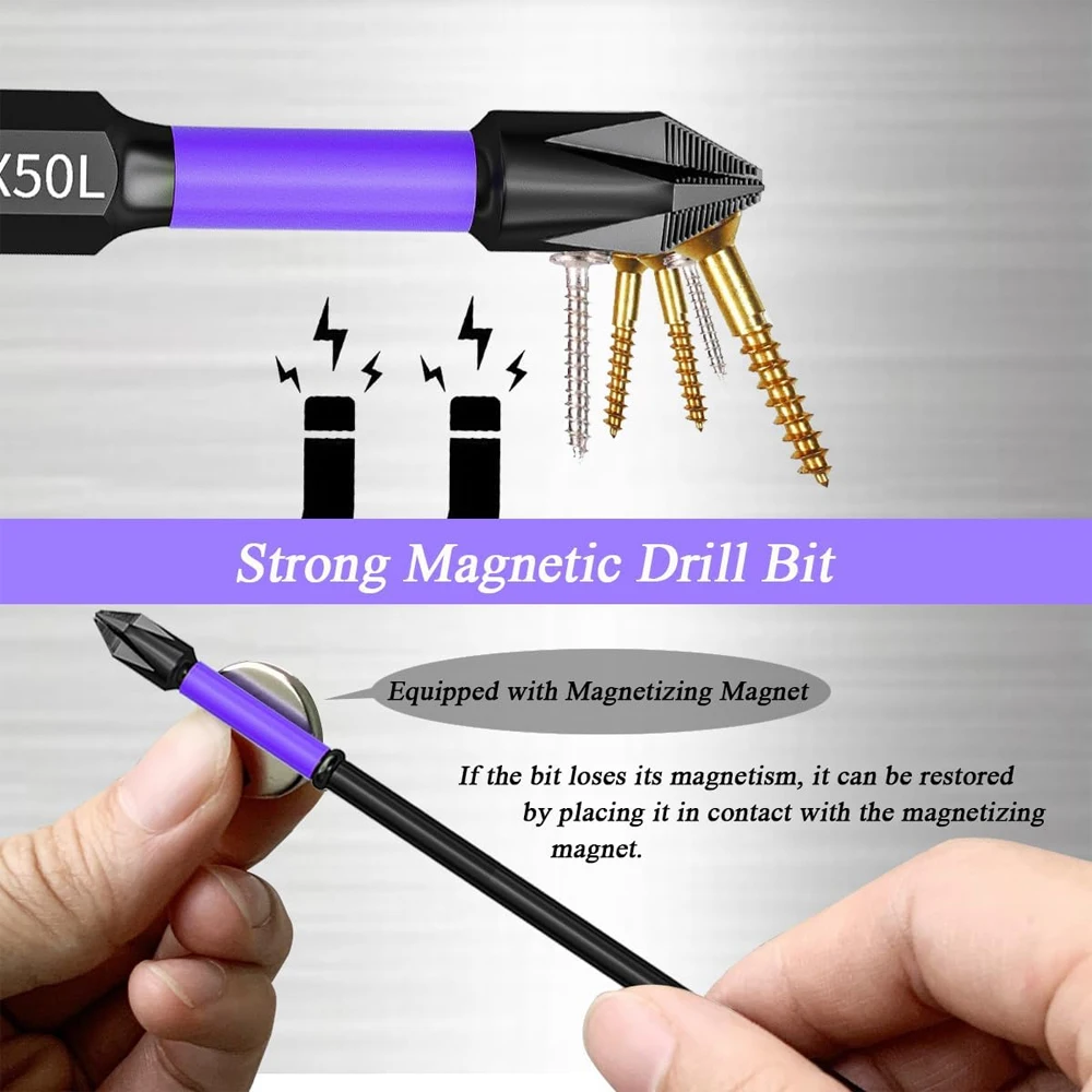 Magnetic Screwdriver Bit Set PH2 Phillips 25-150mm Anti-slip Shockproof Alloy Steel Impact Drill Bits for Outdoor Decoration