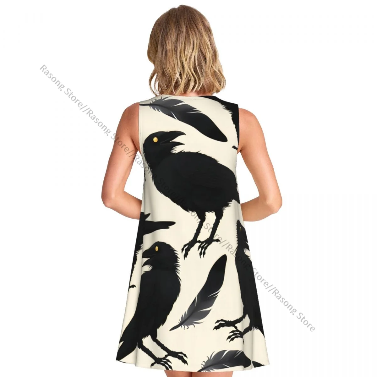 ชุดสตรี Raven และ Feathers ฤดูร้อน Casual T เสื้อชายหาด COVER UP ชุดถัง