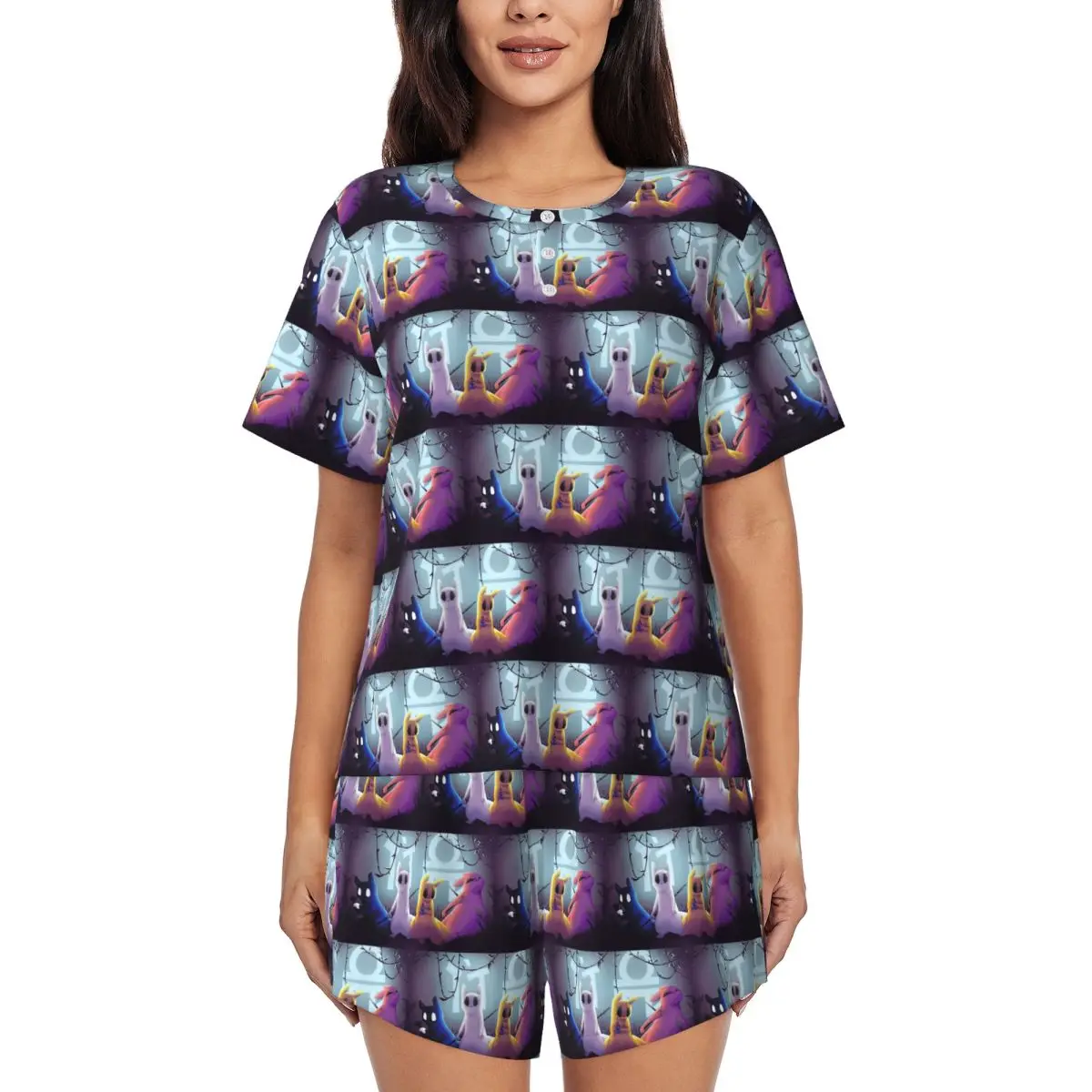 

Ночная рубашка с круглым вырезом и короткими рукавами Slugcat Rain World Game, женский свободный пижамный комплект с короткими штанами