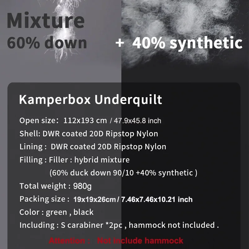 야외 해먹 침낭, 다운 침낭, 야외 캠핑 언더퀼트 휴대용