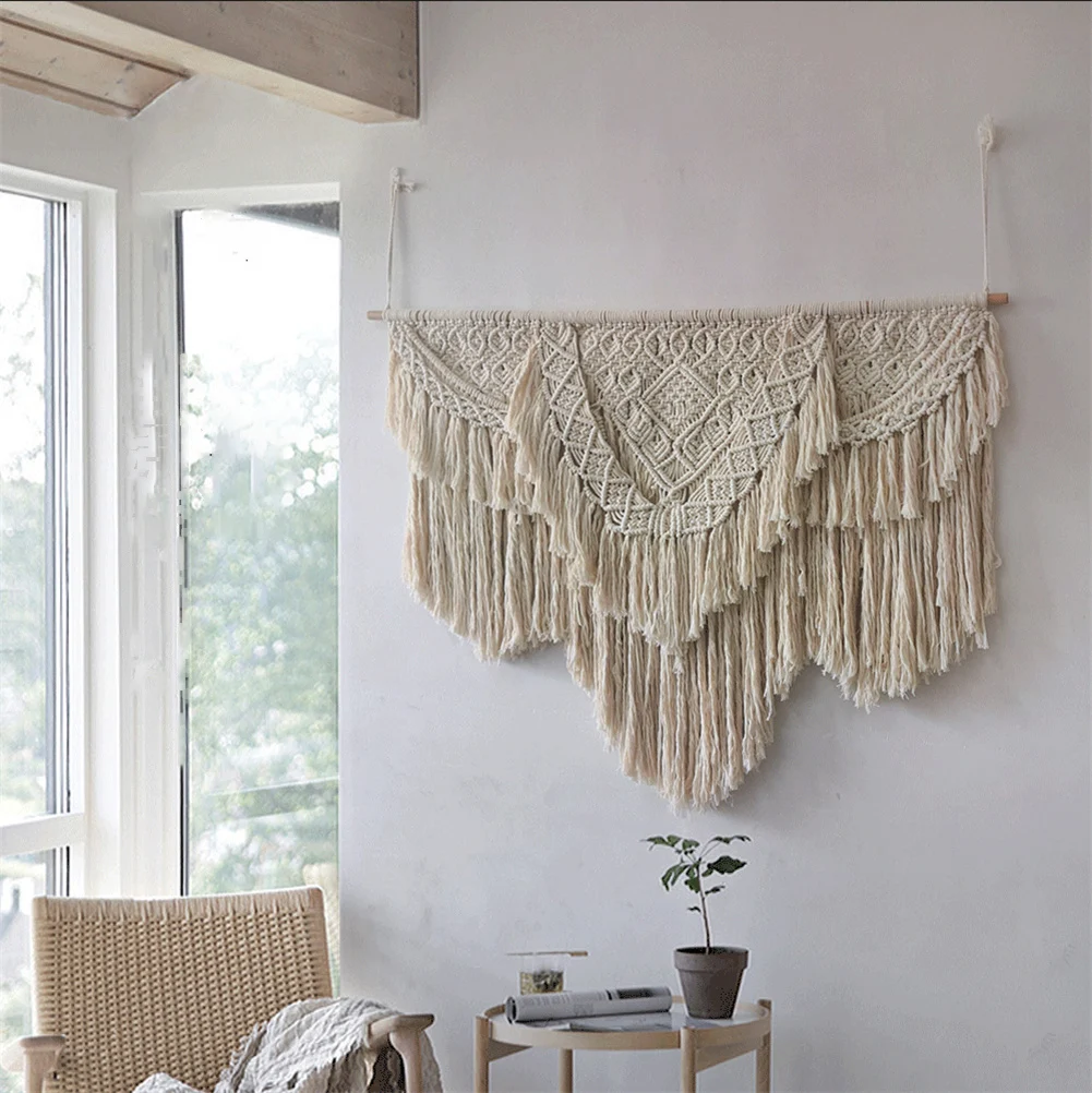 Imagem -05 - Nordic Criatividade Wall Hanging Decoração Boho Tapeçaria de Algodão Feita à Mão Grande Arte de Macramé Decoração de Casamento