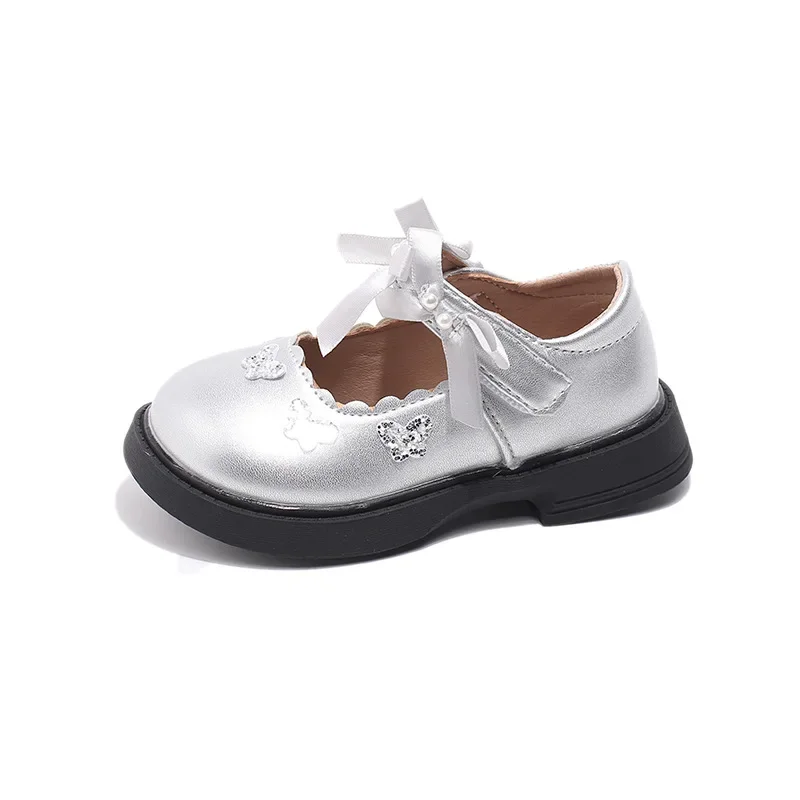 

Rhinestone Bow Girls Round Toe Anti Slip Spring Autumn Outdoor PU Princess Leather Shoes Mary Janes T-strap Footwear Plain 23-36