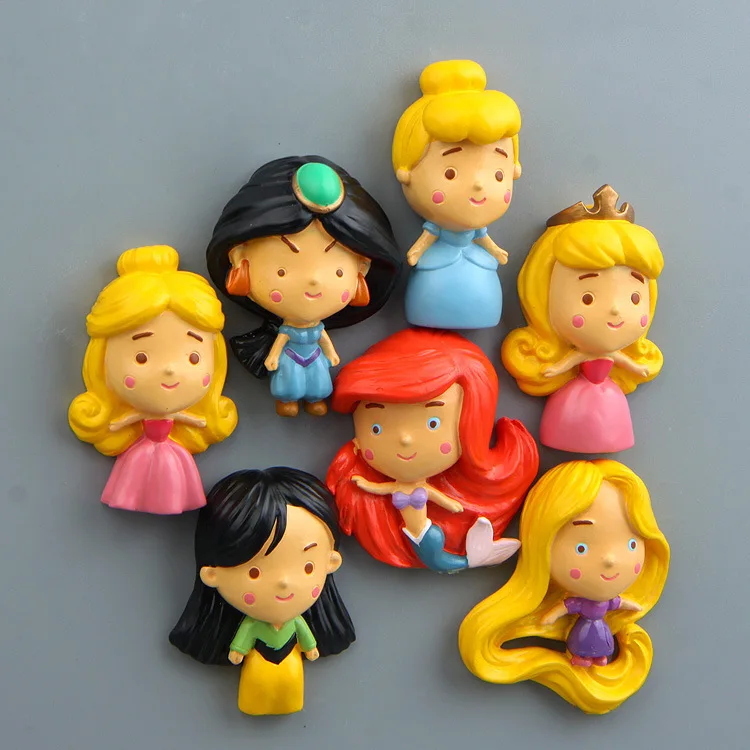 Q Version Princess Series Fridge Magnet Mermaid Magnet Phone Case Material Mulan Cinderella Action Figures Magnetic Sticker Toys