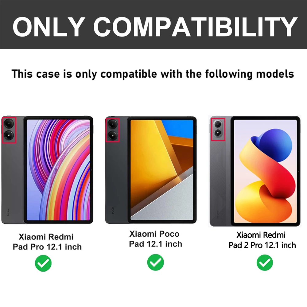 Case for Xiaomi Poco Pad 12.1 Inch, For Redmi Pad Pro / Redmi Pad 2 Pro 12.1 Inch Keyboard Case with Detachable Bluetooth Keyboa