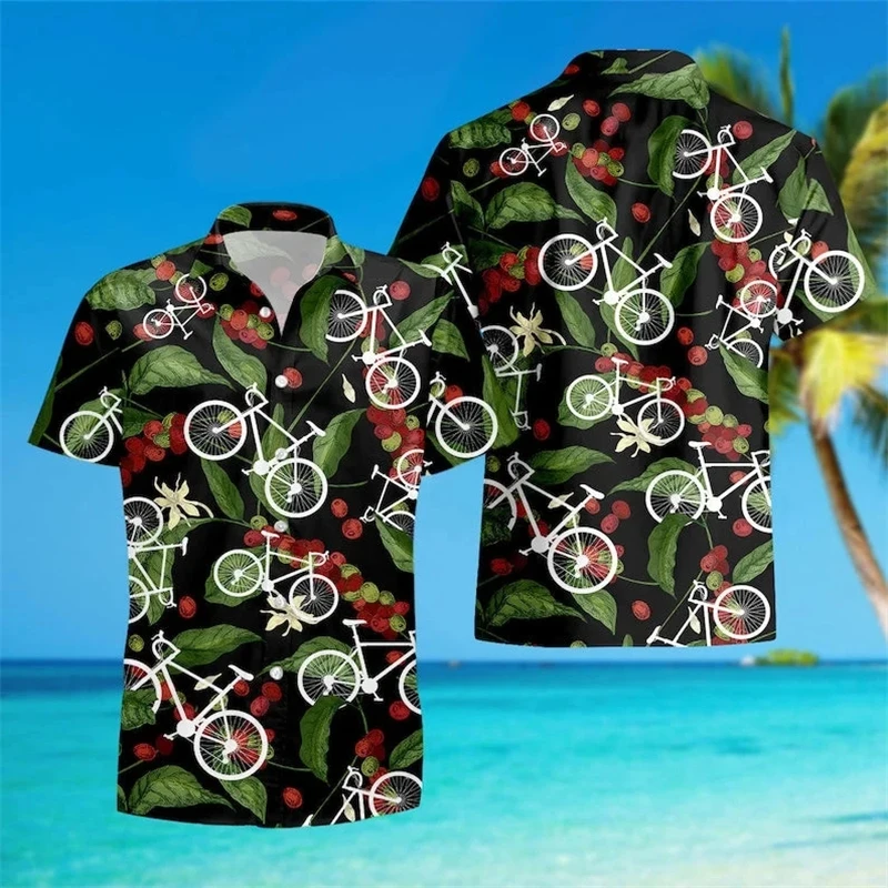 Hawaiian Coconut Men's Shirts Retro Oversized Fashion Car Casual Floral Short Sleeves Tree Clothing Loose Summer Men's Clothing