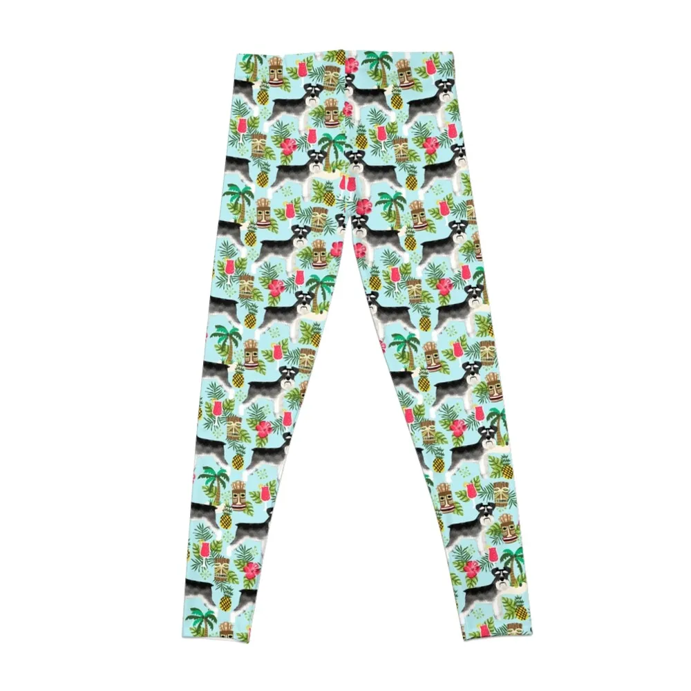 Schnauzer tiki pattern floral hibiscus floral flower pattern palm leaves by PetFriendly Leggings