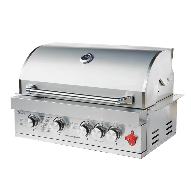 

4 Burner Built in Stainless Steel Gas Grill Easy Assembly Ideal for Outdoor Kitchens & Camping with Round Protective Cover