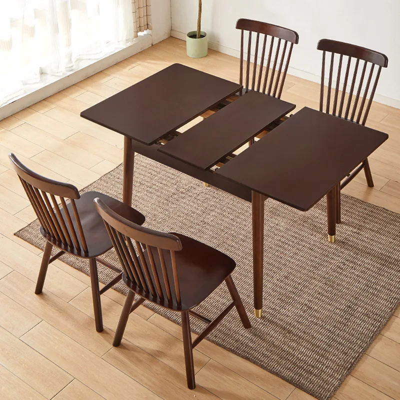 

All solid wood folding dining table Small apartment pull-up and lifting rectangular Nordic modern simple retractable log