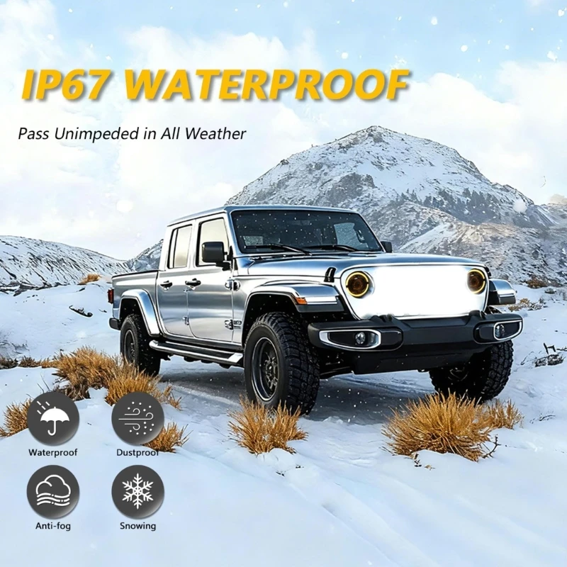 7 Inch Round LED Projector Headlight Pair with H4 Connection and Daytime Running Light Turn Wires for Front Lamp X37F