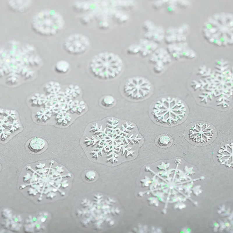 3D Snowflake Nail Stickers White Christmas Designs Self Adhesive Decals New Year Winter UV Gel Foils Sliders Nail Art Decoration