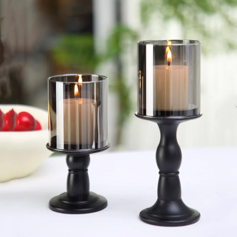 Vintage Metal Candle Holders Black Roman Column Candelabrum Centerpieces Candle Stick Holder Home Decoration Accessories