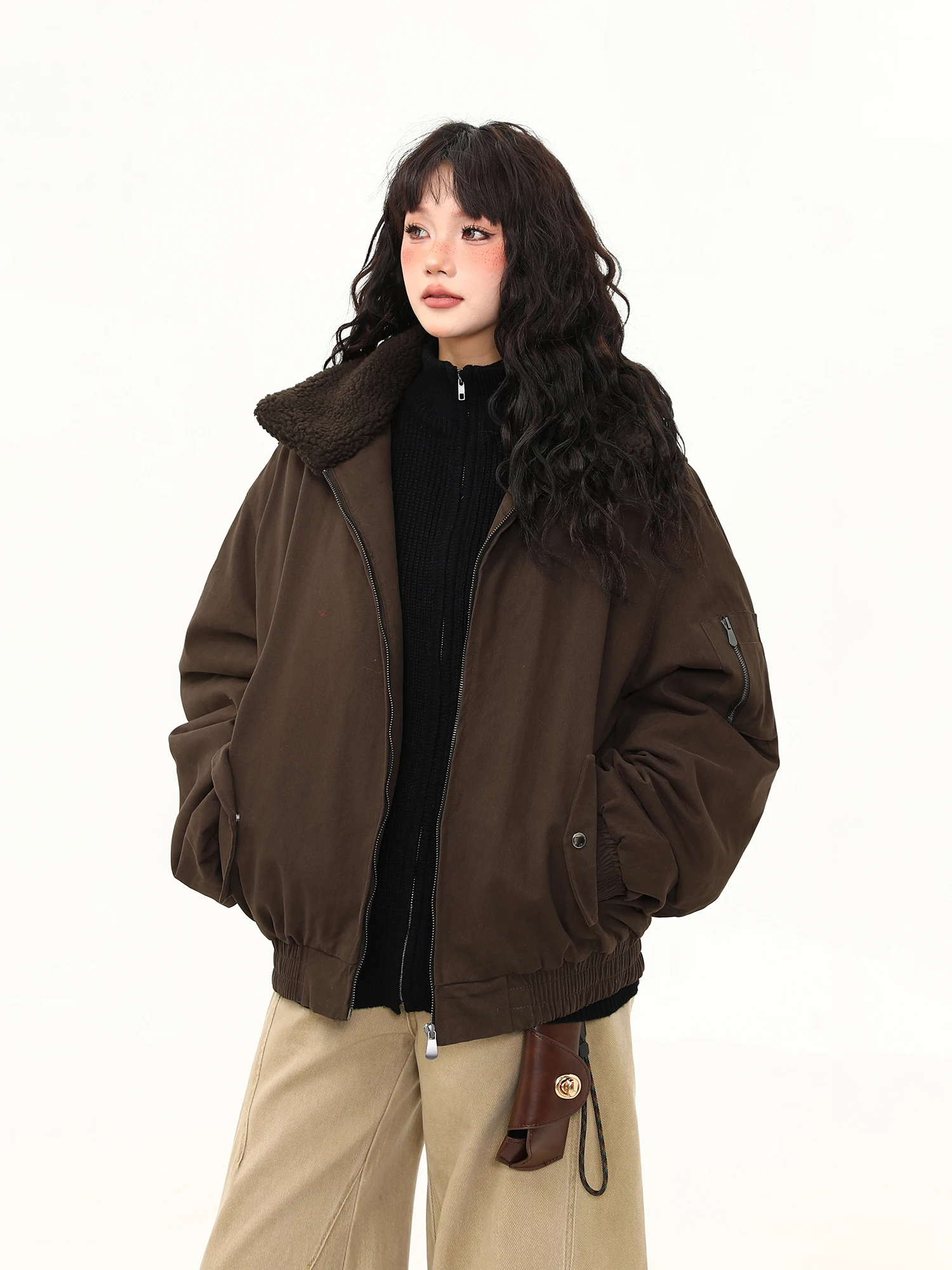 

Wild American Sle Workwear Thiened Warm Cotton Jaet Women's Loose Winter Coat Street Sle Neutral Zipper Closure Long ...