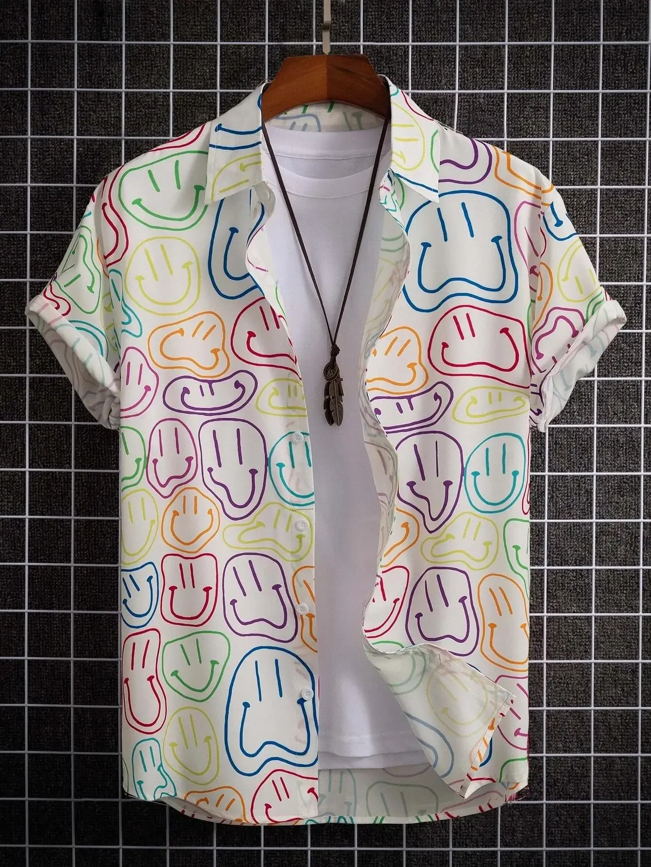 Men Short Sleeve Button Down Shirt 3D Print Cartoon Pattern Polyester Summer Casual Beach Turn Down Collar Shirts