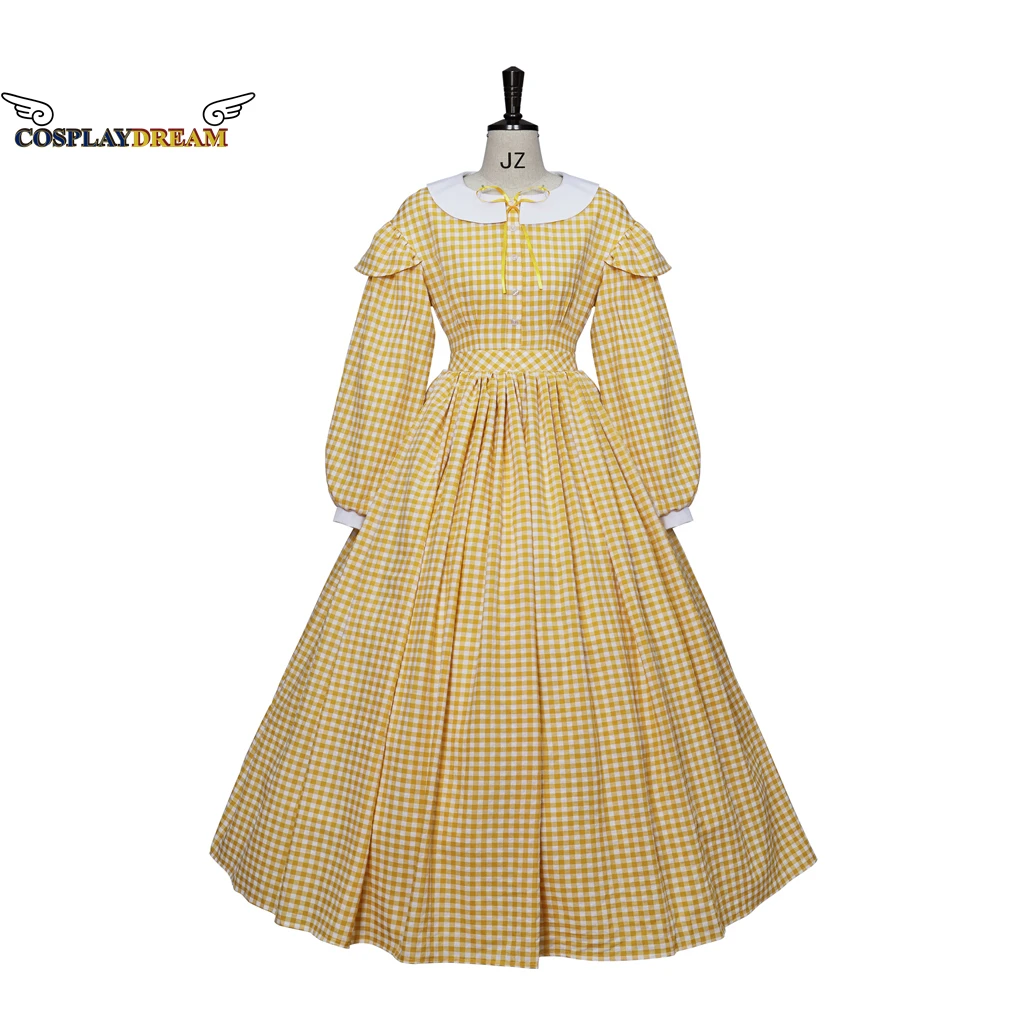 

Women 18th Century Medieval Costumes Victotian Yellow Plaid Long Dress for Woman Cosplay European Party Traditional Retro Dress