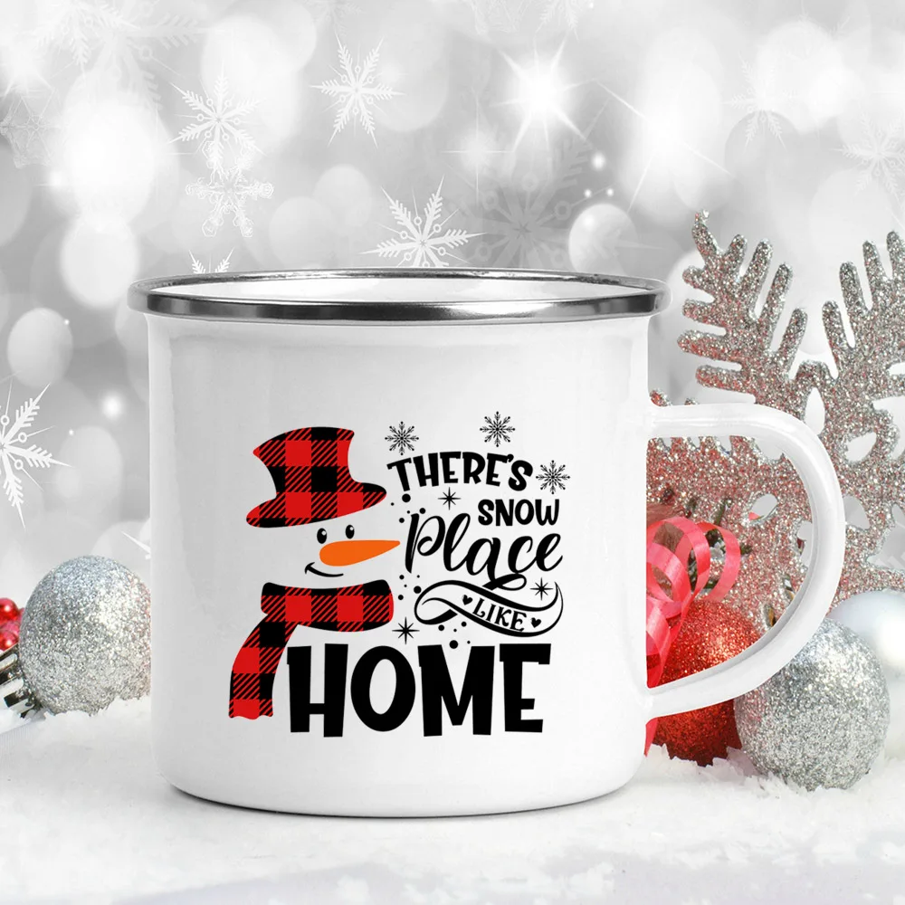 Truck Snowman Printed Mugs White Handle Cocoa Coffee Cups Enamel Juice Milk Cup Kitchen Banquet Table Decoration Christmas Gifts