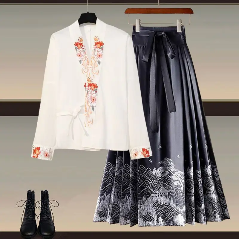 

Новая женская юбка Hanfu Irt в китайском стиле Sle Bla с завязкой на талии, весна 2021, модифицированный дизайн, сенсационная ленивая юбка Hanfu f