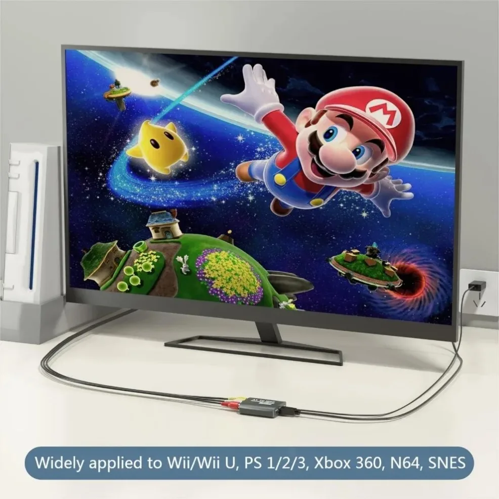 AV to HDMI 컨버터 컴포지트 to HDMI 어댑터 컨버터, USB 케이블 포함, 셋톱 박스 컴퓨터 Xbox N64 DVD RCA to HDMI용, 1080P