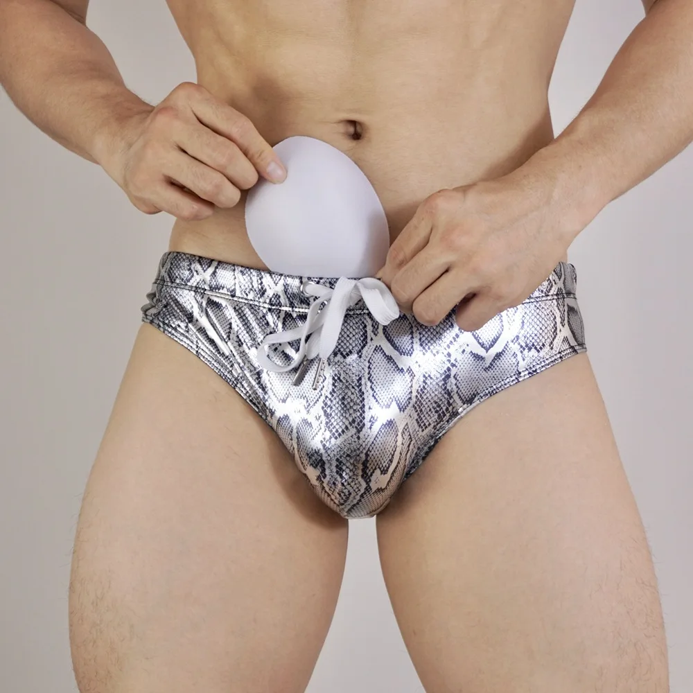 Fashiona Printed Men's Swimming Trunks Sexy Faux Leather Swim Briefs Quick-dry Gay Bikini Swimwear Bathing Suit Beach Shorts