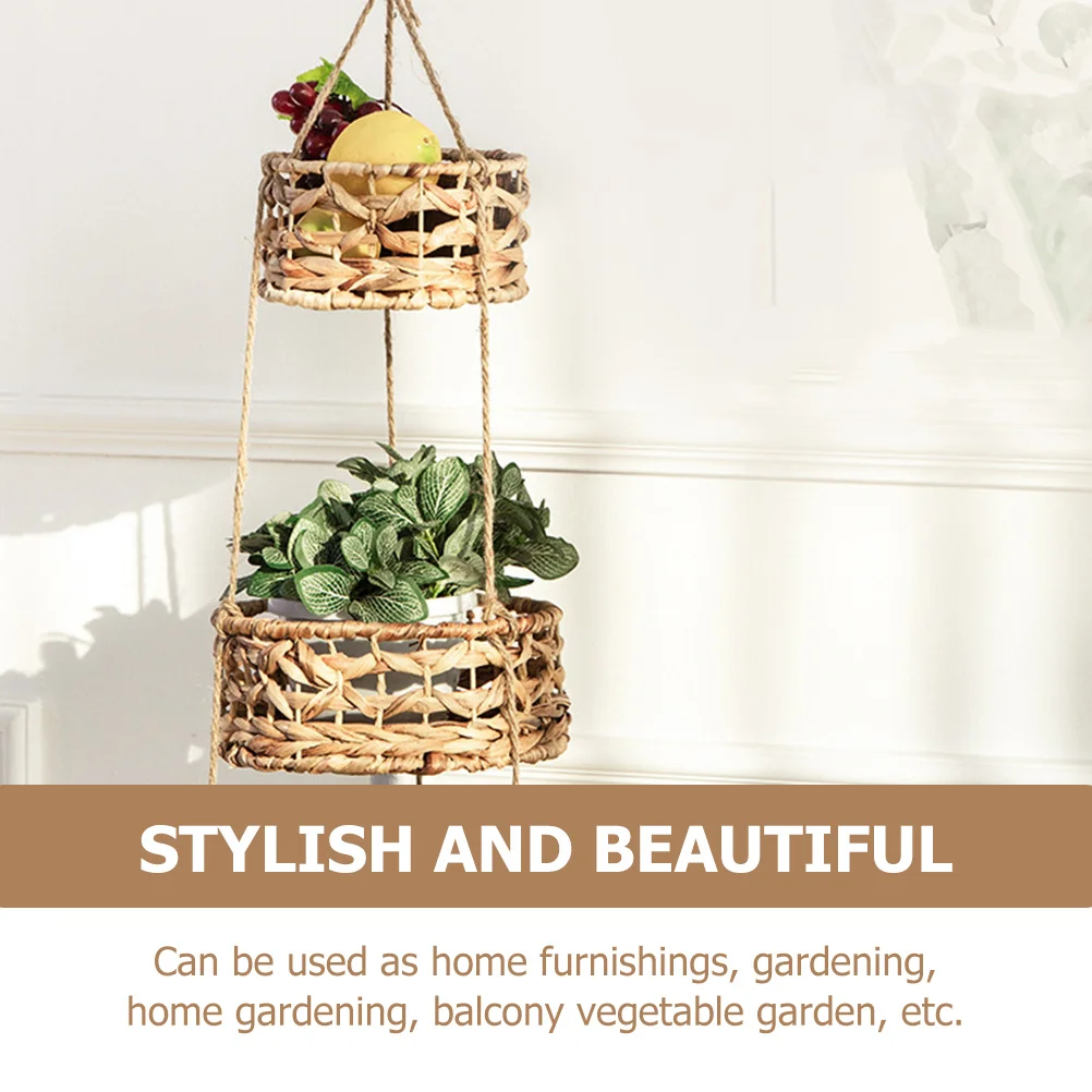 

1Set Rattan Woven Hanging Flower Basket Elegant Natural Design Indoor Wall Mounted Garden Decor Living Room Plant Display