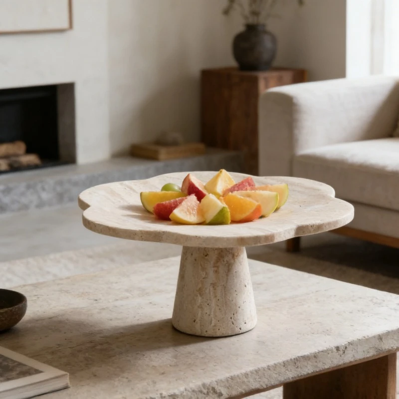 

Wabi Sand Travertine Tray Petal-shaped Tall Storage Entry Entrance Key Tray Desktop Aromatherapy Dim Sum