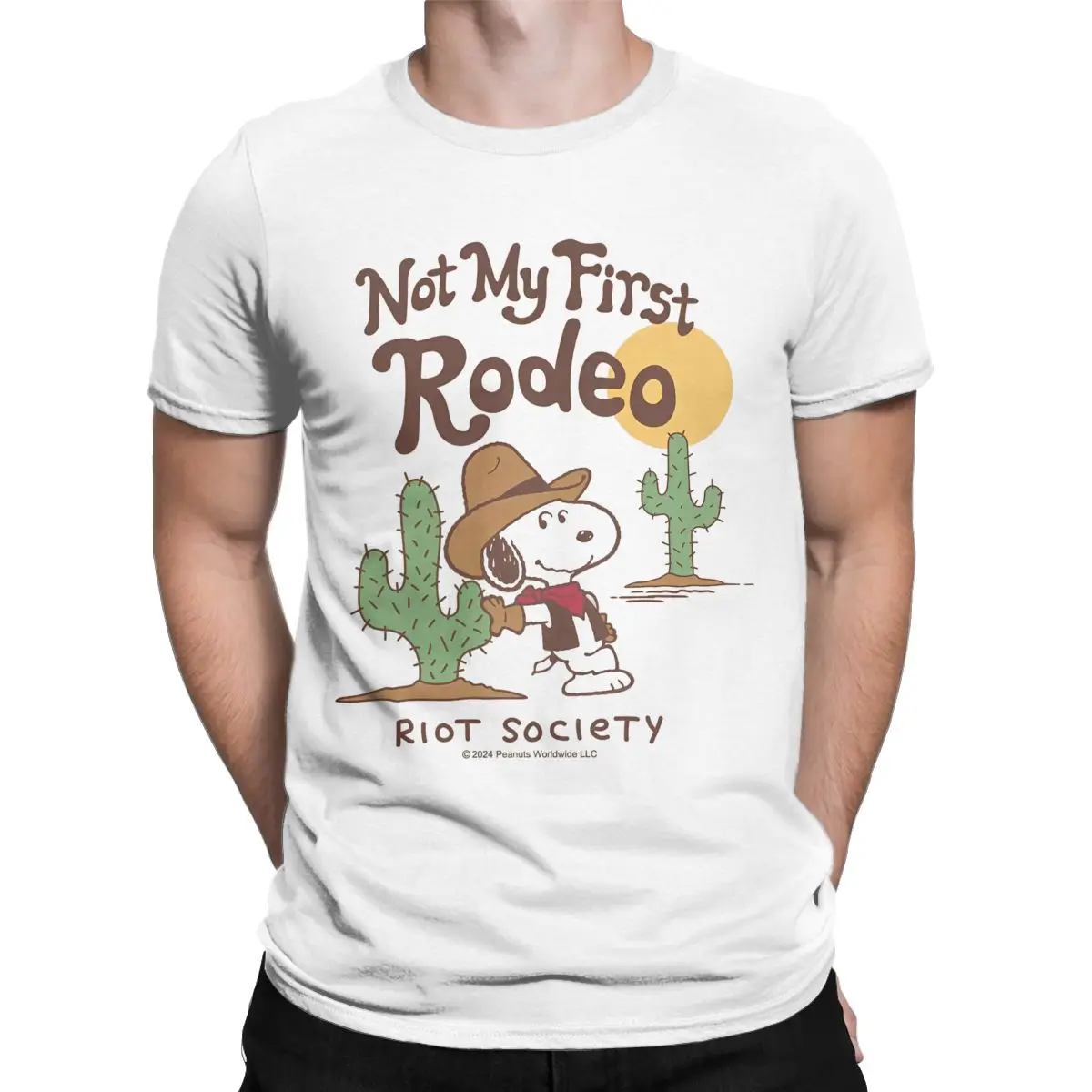 Official Peanuts Snoopy Not My First Rodeo T-Shirt Men Leisure Cotton Tee Shirt Crewneck Short Sleeve T Shirt Plus Size Clothing