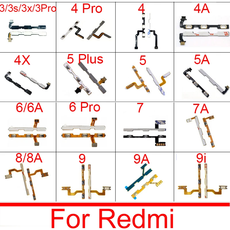 on/off Power&Volume Side Button Flex Cable For Xiaomi Redmi 3 3s 3x 3Pro 4 4A 4X 5 Plus 5A 6A 6 Pro 7 7A 8 8A 9 9i 9A 9C 