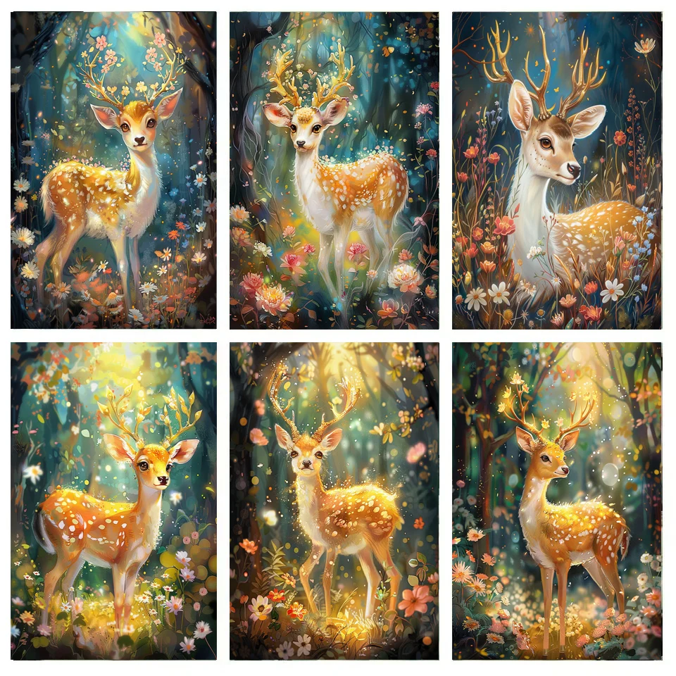 Painting By Numbers Deer In The Elven Woods Animal Landscape Adult DIY Kit Acrylic Paint Canva Artwork Gift Home Decorate