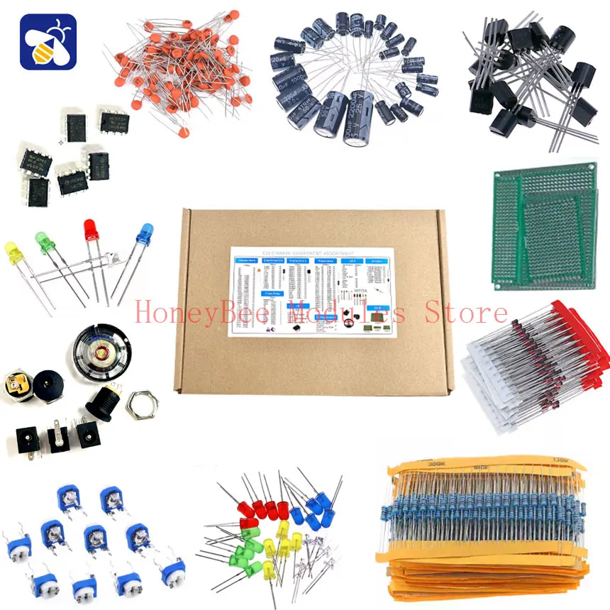 Kit de proyectos electrónicos de 1900 Uds., condensador pcb led, triodo DIP-IC, resistencia de transistores de T0-92, varios tipos de componentes