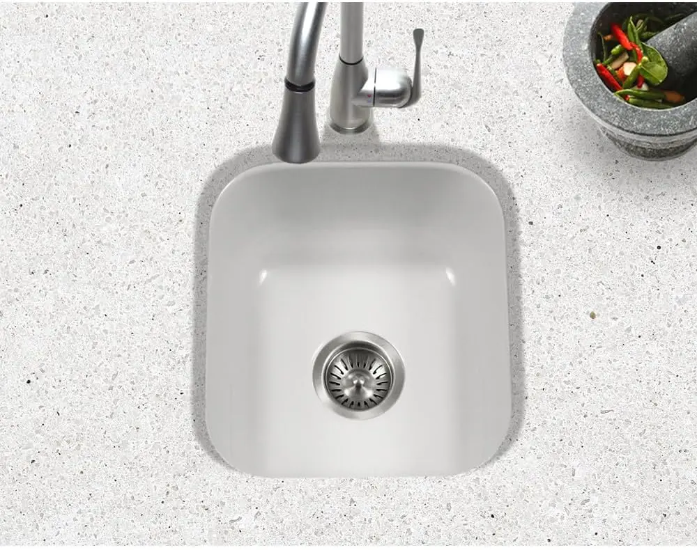 Houzer Porcelain Enamel Stainless Steel Porcela Series - Undermount Single Bowl Bar Sink, Durable, Sleek, And Stylish White