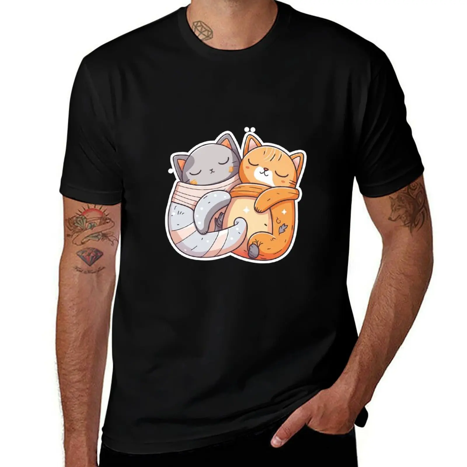 

Cuddle Buddies Two Uwu Cats Share a Bed and a Heartwarming Moment T-Shirt boys whites rapper graphic tees men tshirt