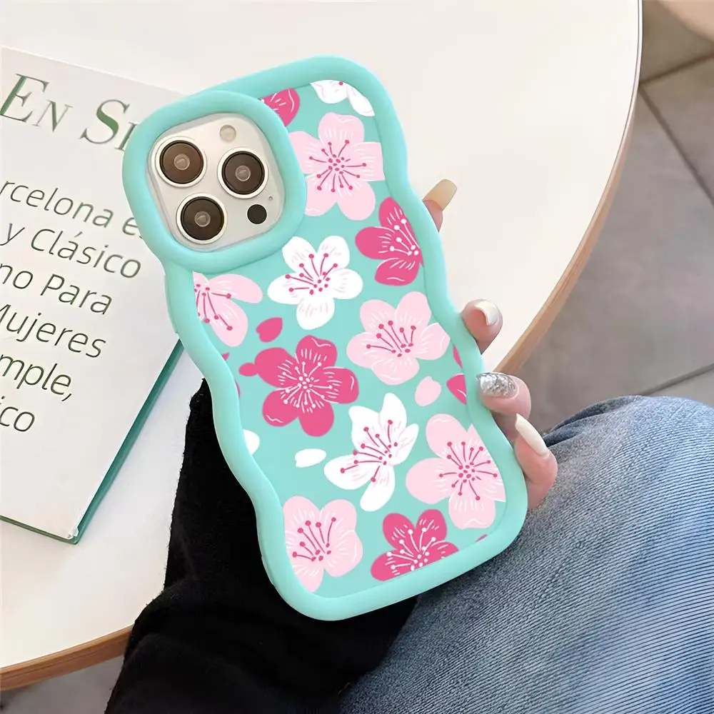 Cherry Blossom Tree Phone Case Blue Cute Girls New Wave Corners Macaron For IPhone 16 15 14 13 12 11 X Vivo Samsung Oppo