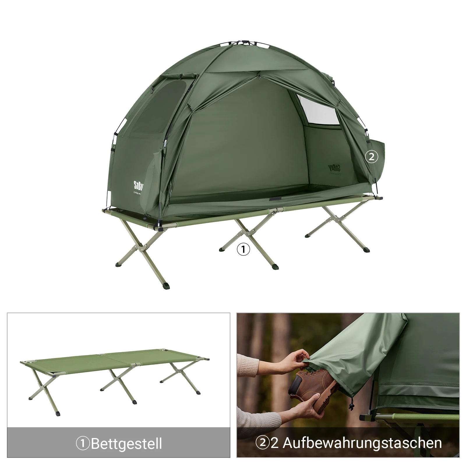 SoBuy OGS32-II Campingzelt Einzelzelt mit Lampenhaken und Schuhaufbewahrungstaschen 2in1-Zelt 1 Person praktische 193x160x86cm – Detail 12