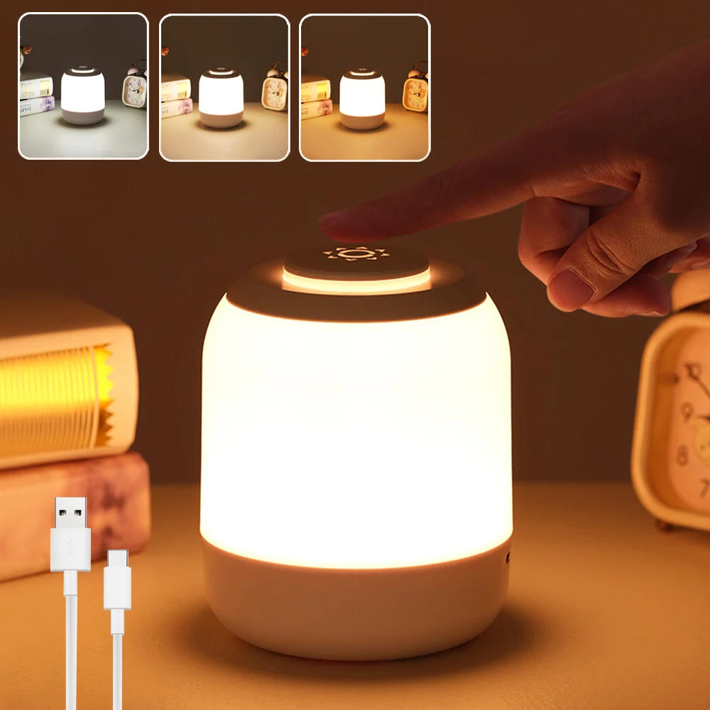Touch Rechargeable Three-Color Dimming Night Light Bedroom Sleep Lamp Eye Protection Soft Light Bedside Table Lamp For Sleeping
