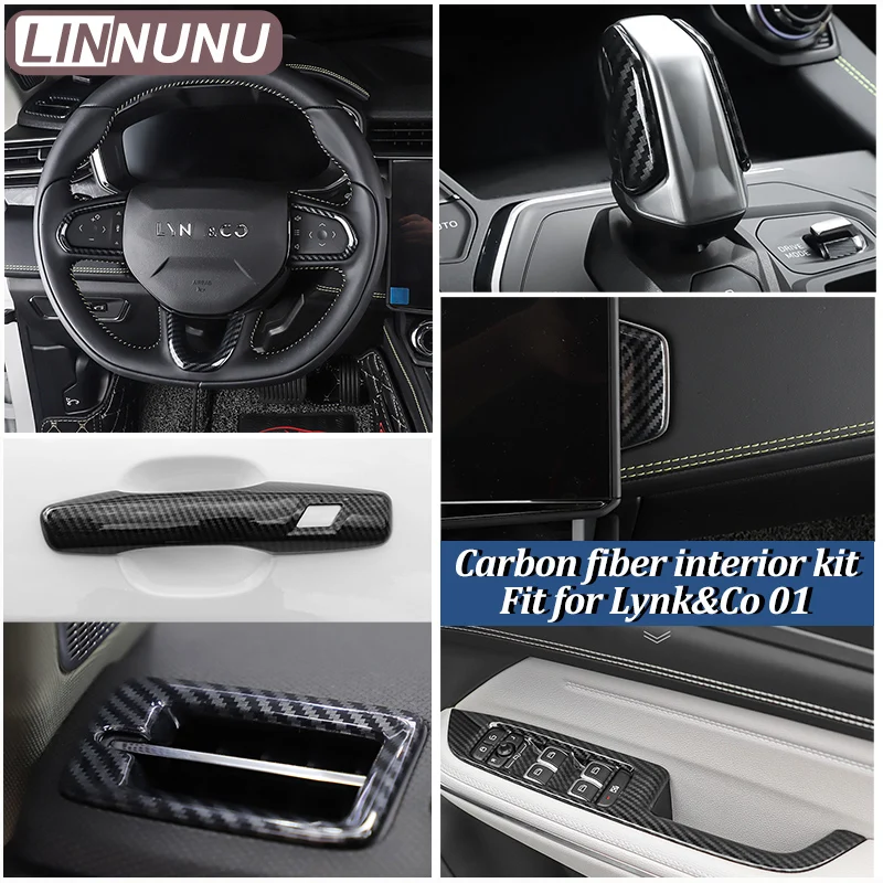 LINNUNU Center Dashboard Full Set Kit Trim Cover Tuning Carbon Fiber Sticker Car Interior Accessories Fit for Lynk&Co 01 2021-23