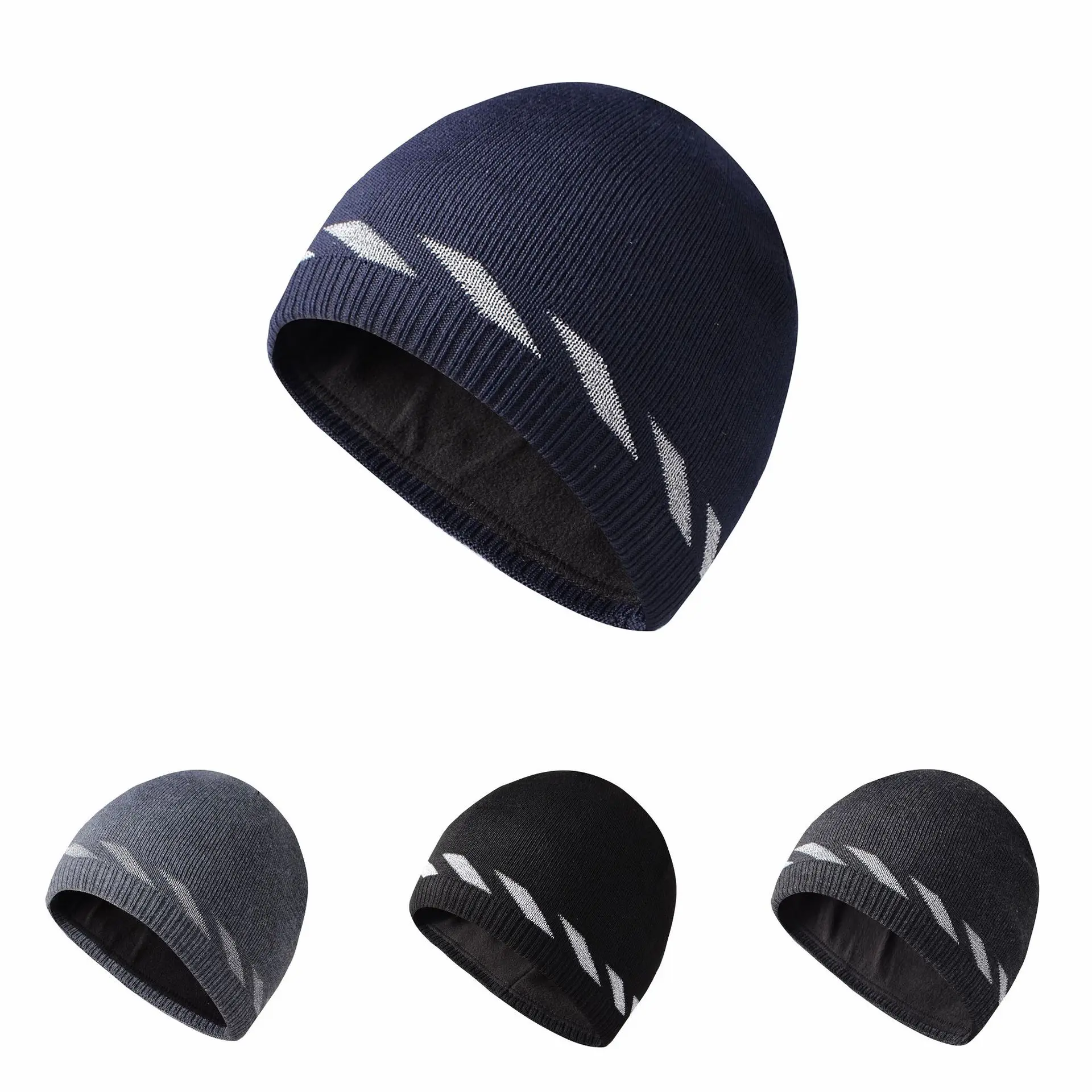 Reflective Knit Hat Safety Beanies Men Women High Visibility Beanie Neon Winter Caps Striped Fleece Lined Warm