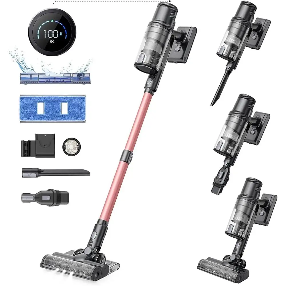 무선 진공 청소기 습식 건식 걸레 콤보 45Kpa 흡입 조용한 디지털 모터 분리형 배터리 LED 디스플레이 50분 런타임 HEPA