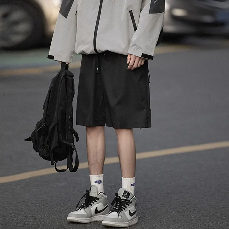 Mid Length Summer Shorts for Men Casual Button Detail Japanese Style Functional Outdoor Retro Fashion Lightweight Breathable