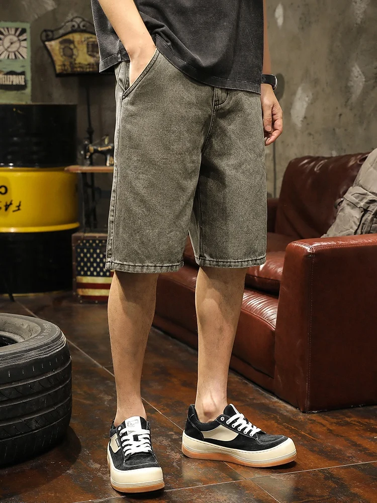 

American Retro Summer Thin Denim Five-Point Short Pants Men's New 2025 Loose Straight Tube Jeans Trendy Pants