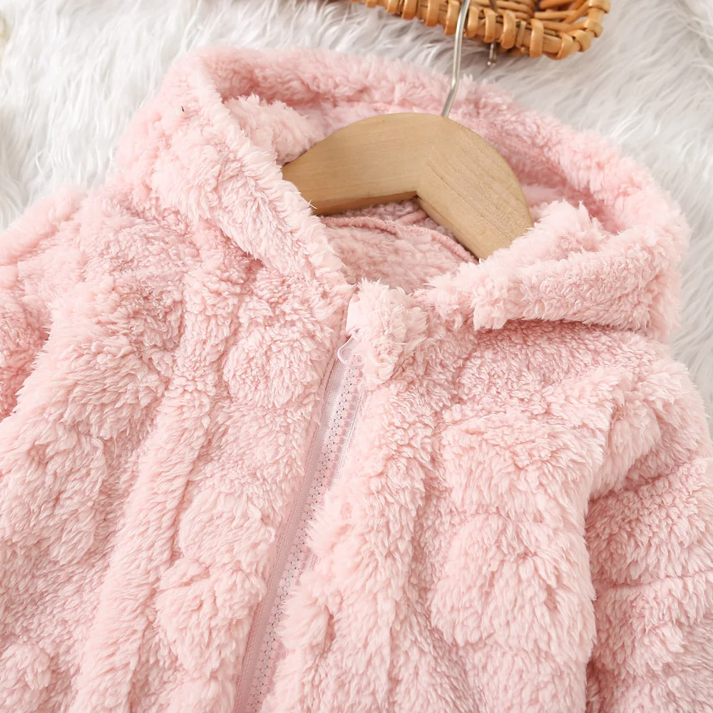 Autumn And Winter Girls\' Outerwear Top Cute Hooded Fur Coat Jacket Sweet Solid Color Warm Baby Girl Clothing