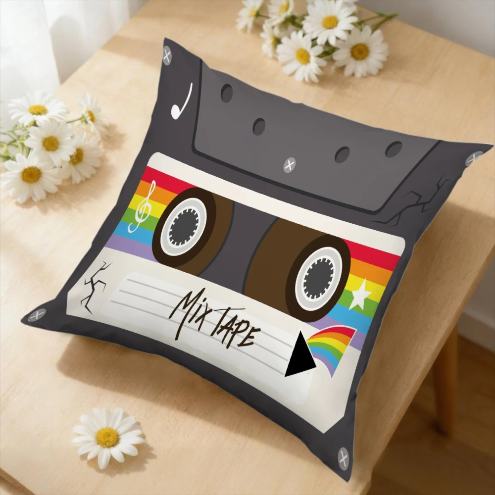 1Pc Retro Cassette Tape Cushion Cover Rainbow Mix Tape Pillowcase For Sofa Bedroom Decorative Throw Pillow Case Home Decoration