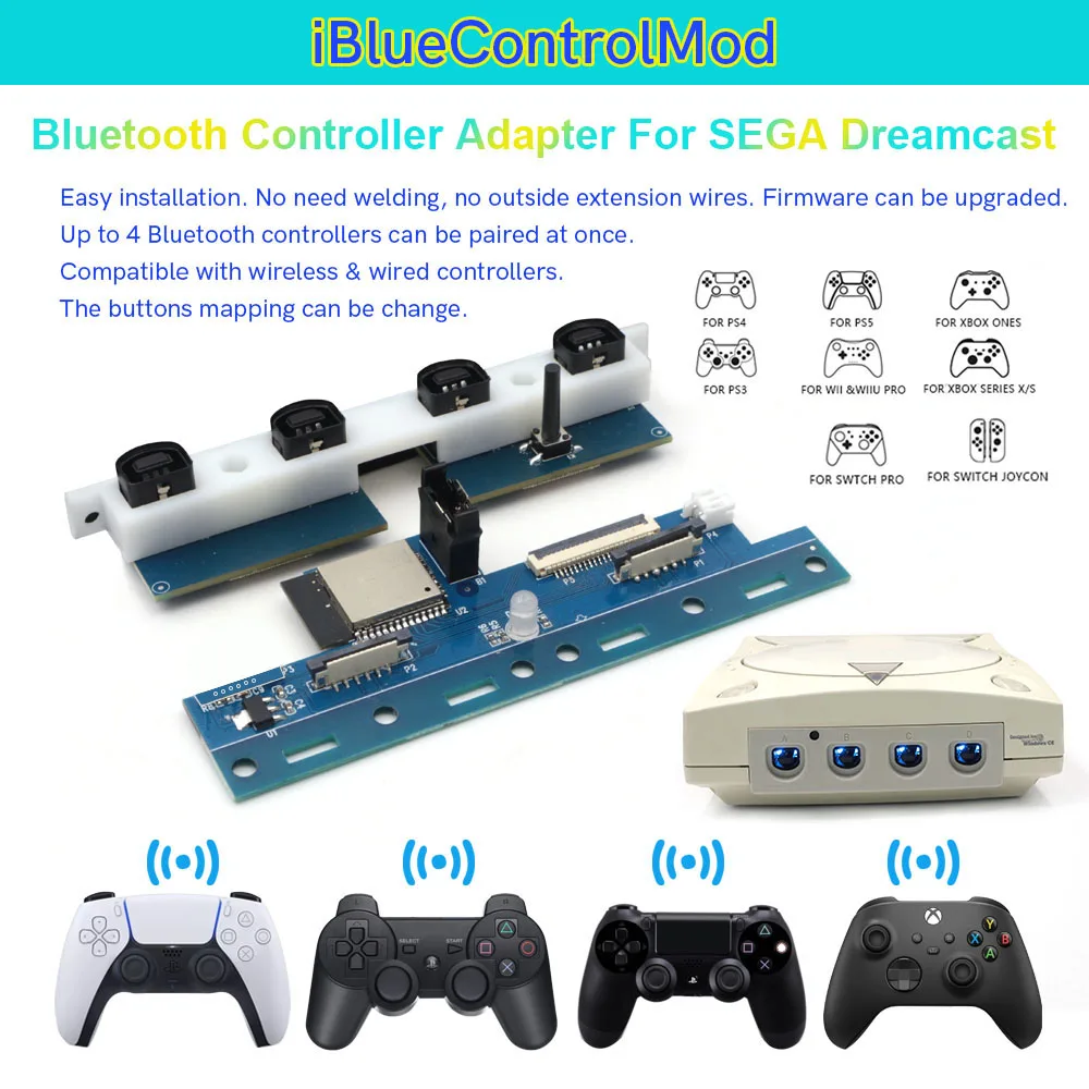 Imagem -02 - Ibluecontrolmod sem Fio Sega dc Controlador Bluetooth Adaptador Interno para Sega Dreamcast Console Gamepad Conversor Embutido Mais Novo