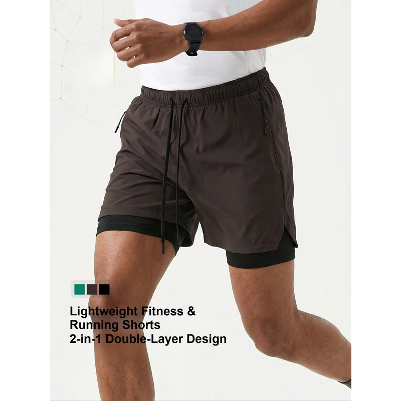 Men's Quick Dry Running Shorts with Liner - Lightweight 2-in-1 Gym Shorts Elastic Waist Athletic Workout Shorts Outdoor Sports