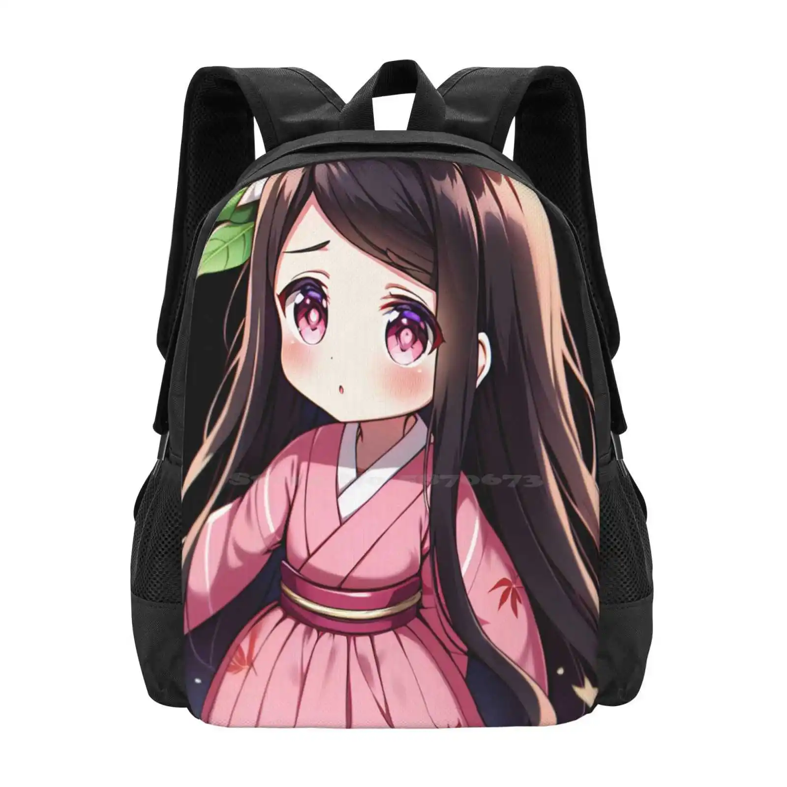 

Chibi Anime Girl With Kimono Hot Sale Schoolbag Backpack Fashion Bags Demon Nezuko Anime Fantasy Chibi Manga Cute Japanese