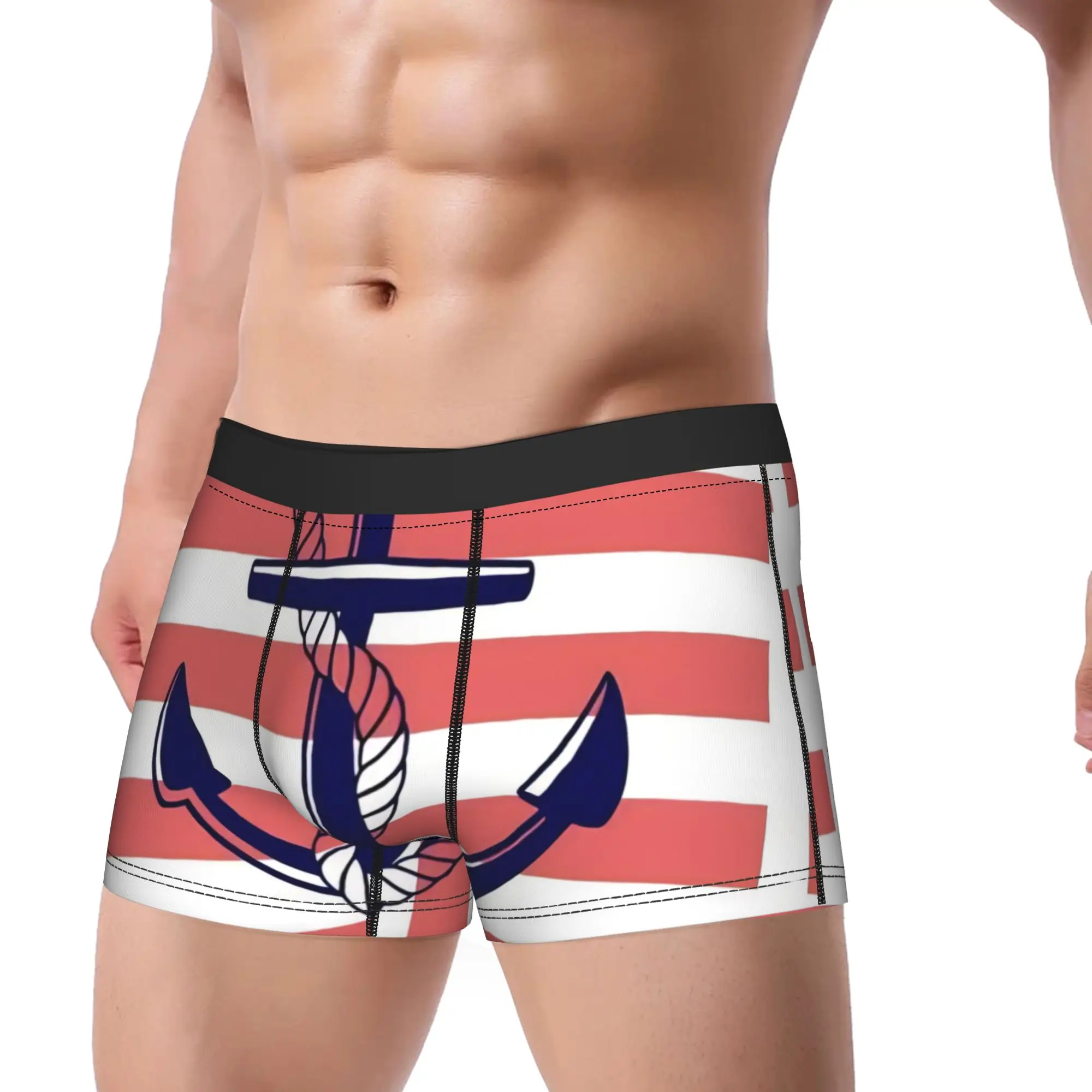 Nautical Anchor Boat Underwear  Male Panties Pattern Breathable Boxershorts High Quality Shorts Briefs Big Size