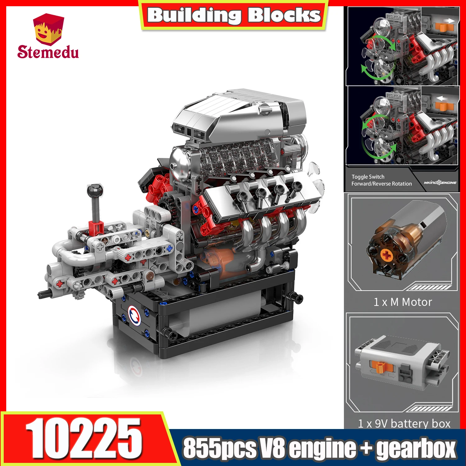 

Mold King 855 шт. модель двигателя Dodge V8 10225 с коробкой передач, идеальный подарок из строительного блока для любителей автомобилей и энтузиастов STEM