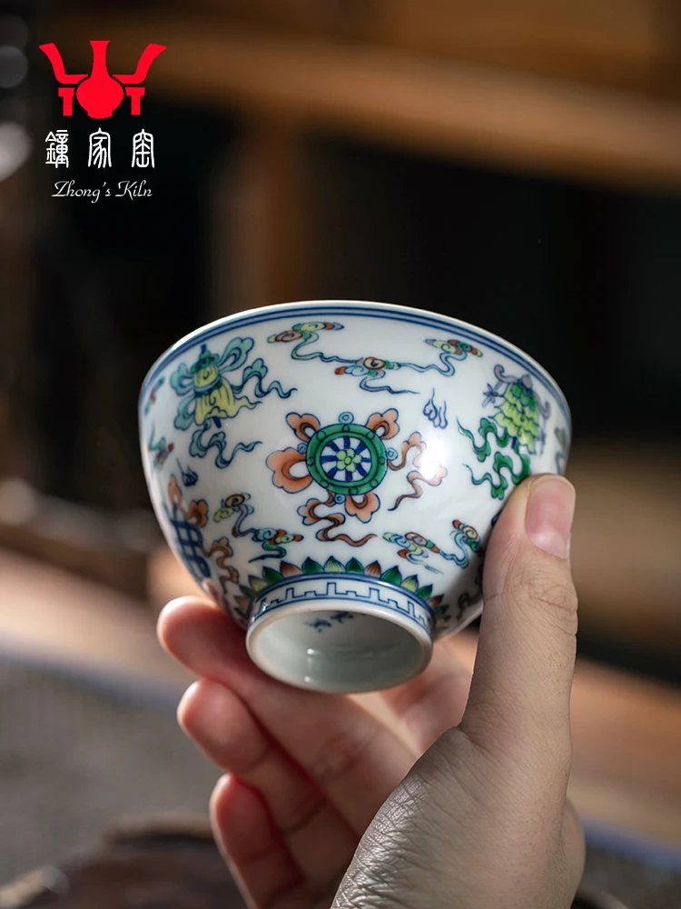 Zhongjia Jingdezhen Blue And White Colorful Firewood Kiln Eight Treasure Ceramic Personal Special Tea Cup Kung Fu