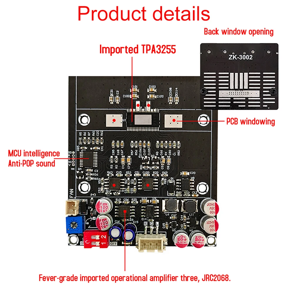 ZK-3002 Pure Rear Level Digital Amplifier Board Stereo 300Wx2 TPA3255 Bridged Mono 600W AMP Audio Music Power Amplifier Board